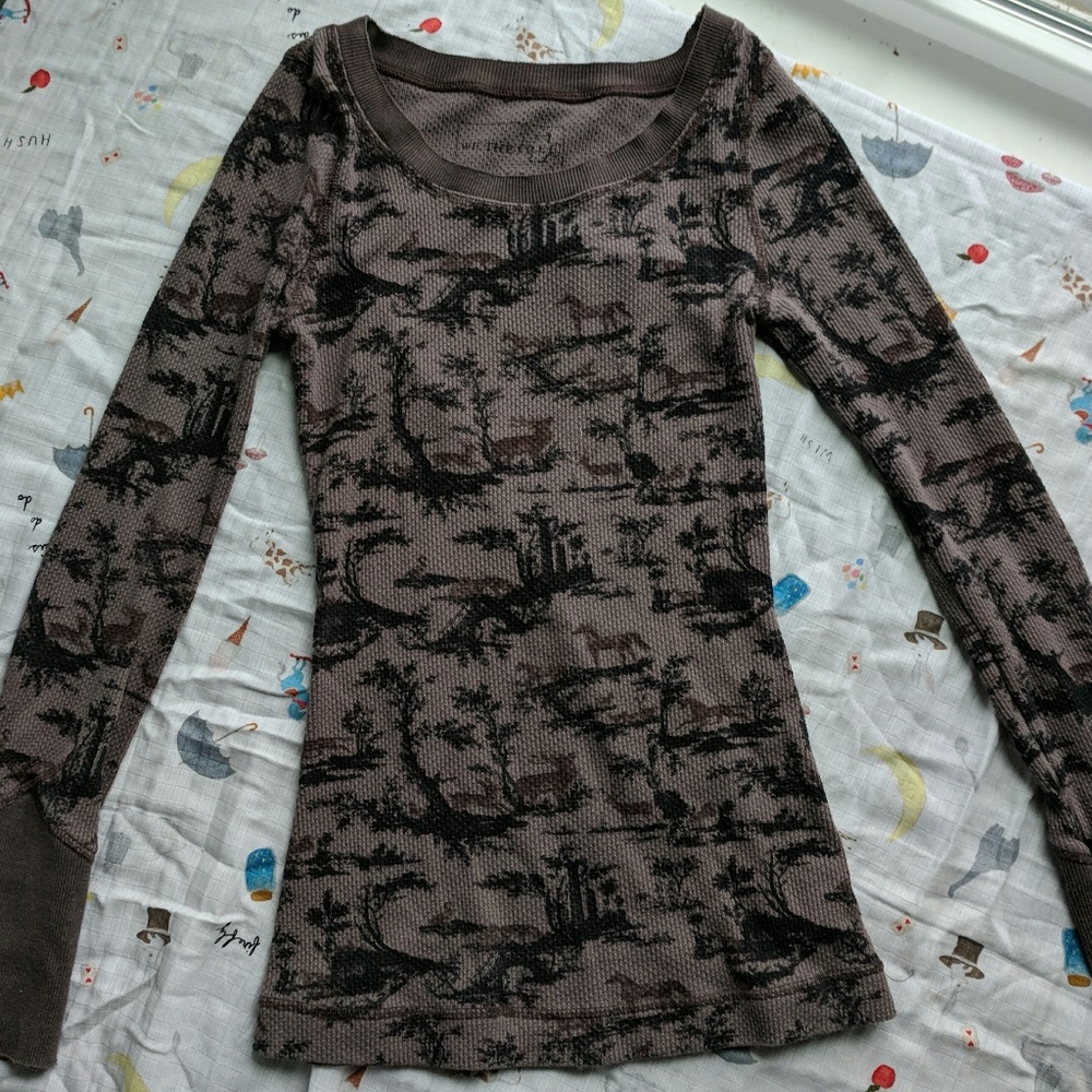 Free People We The Free Horses & Deer Brown Shirt